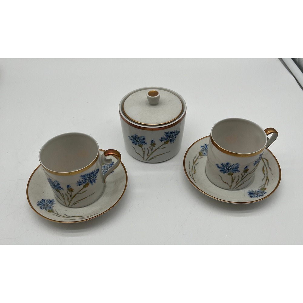 Vintage Hackefors porslin demitasse cup and saucer set of 2 and sugar bowl